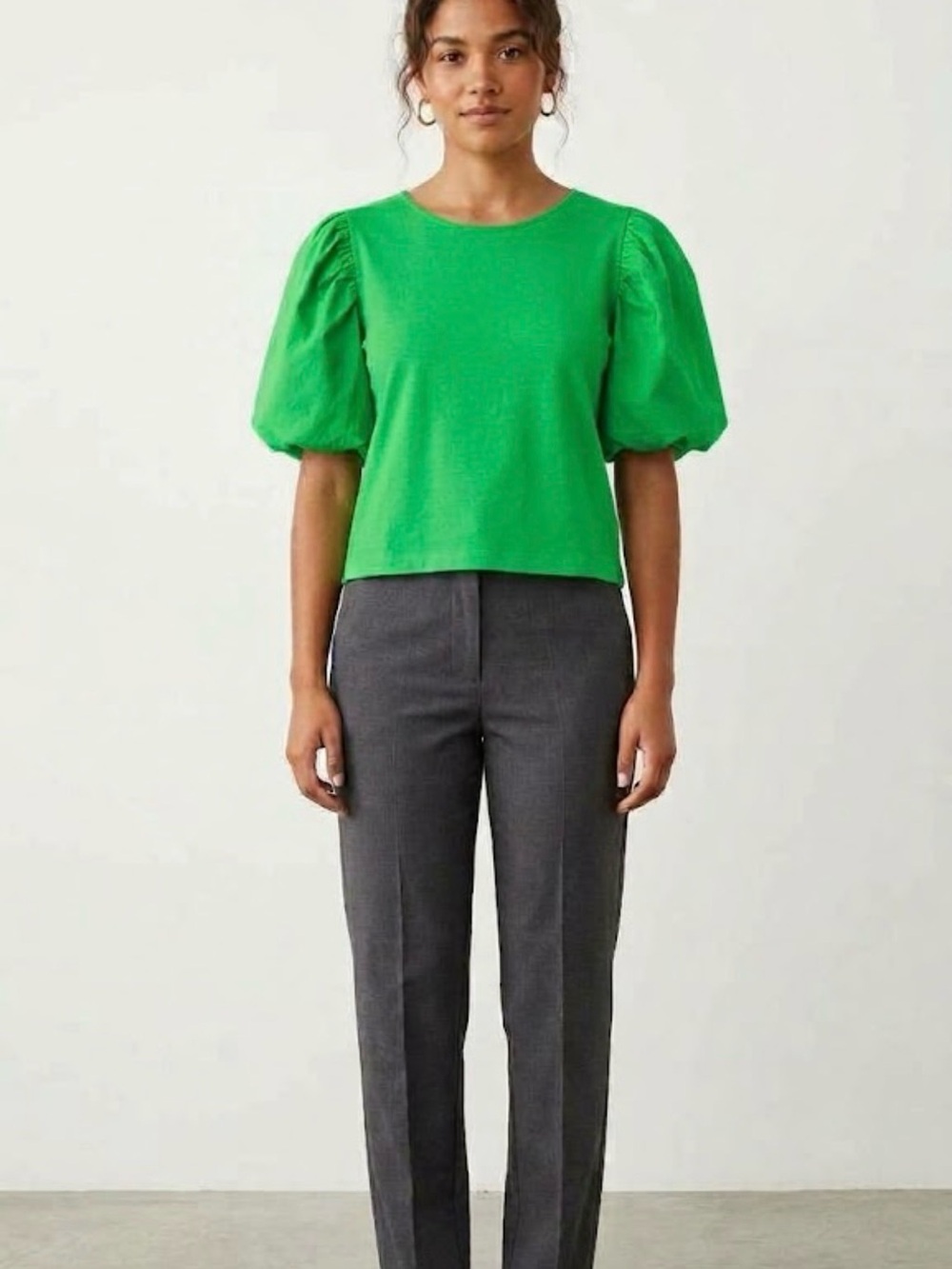 a new day Green Puff Sleeve Crewneck Top